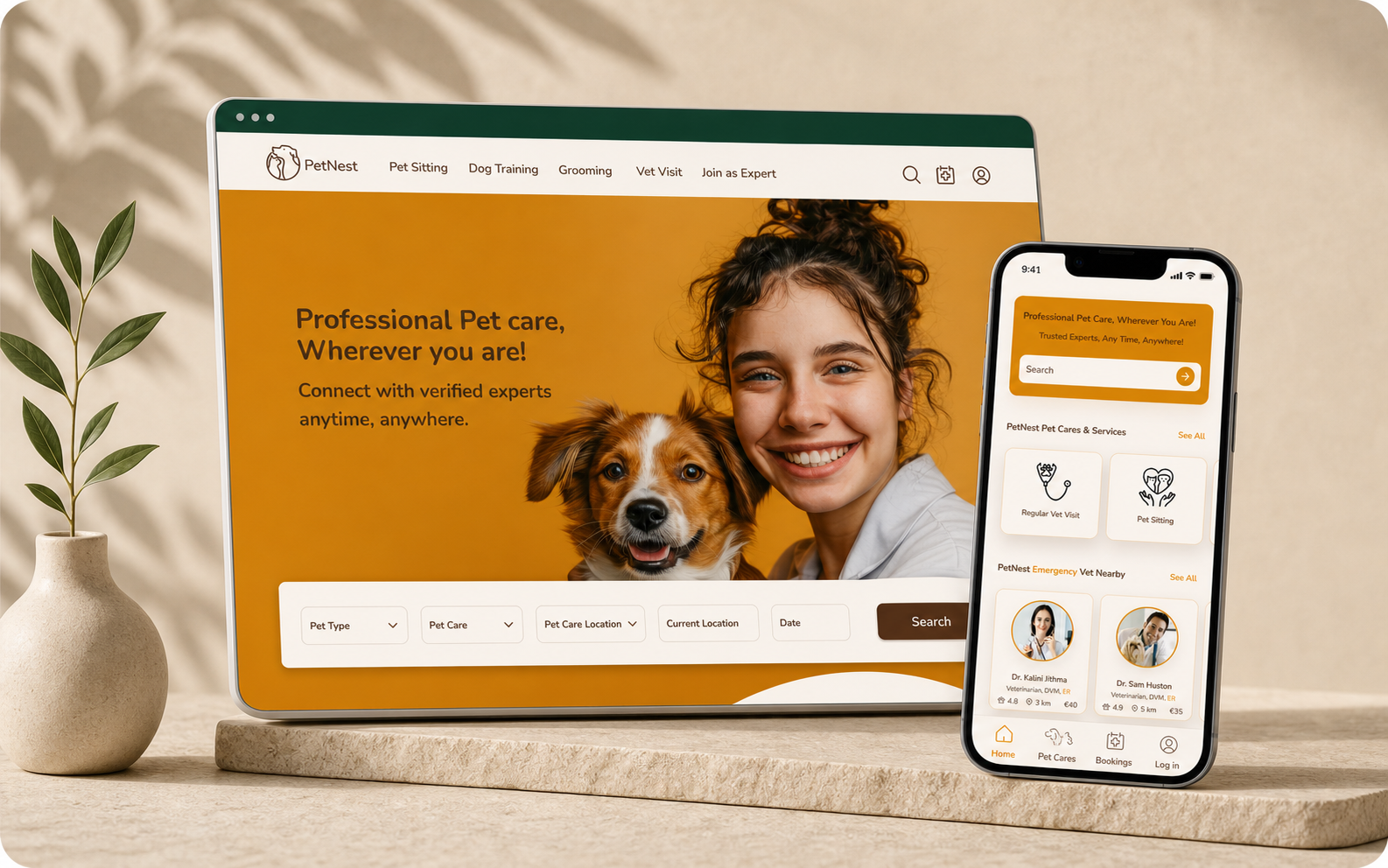 PetNest web and mobile product mockups